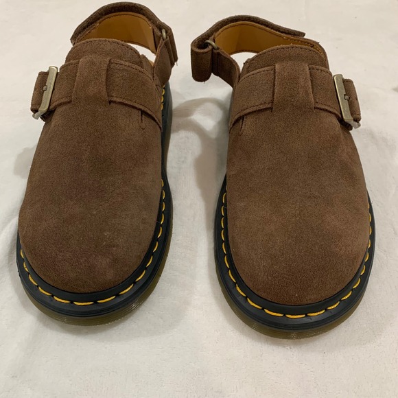 Dr. Martens Brown Suede leather Jorge ll Buckle Strap Slingback Clogs Mules 9 - Picture 1 of 9